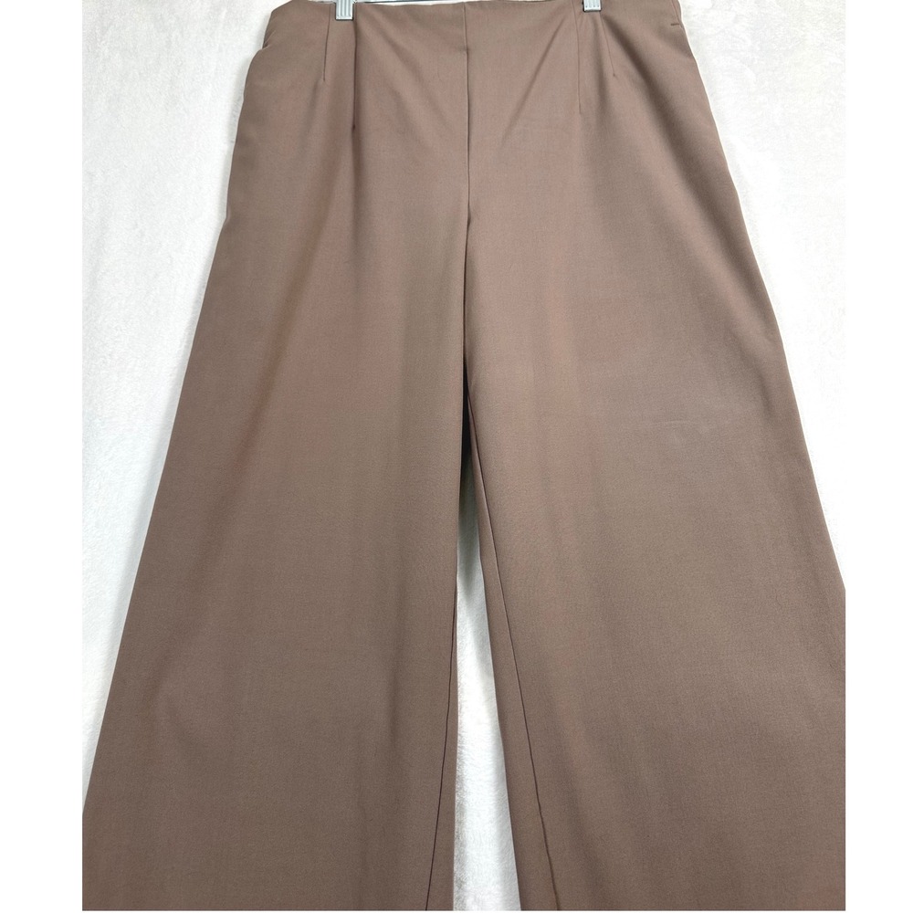 Nicole Miller Wide Leg Trousers L Beige High Rise Elastic Back Pants Minimalist - Picture 3 of 9